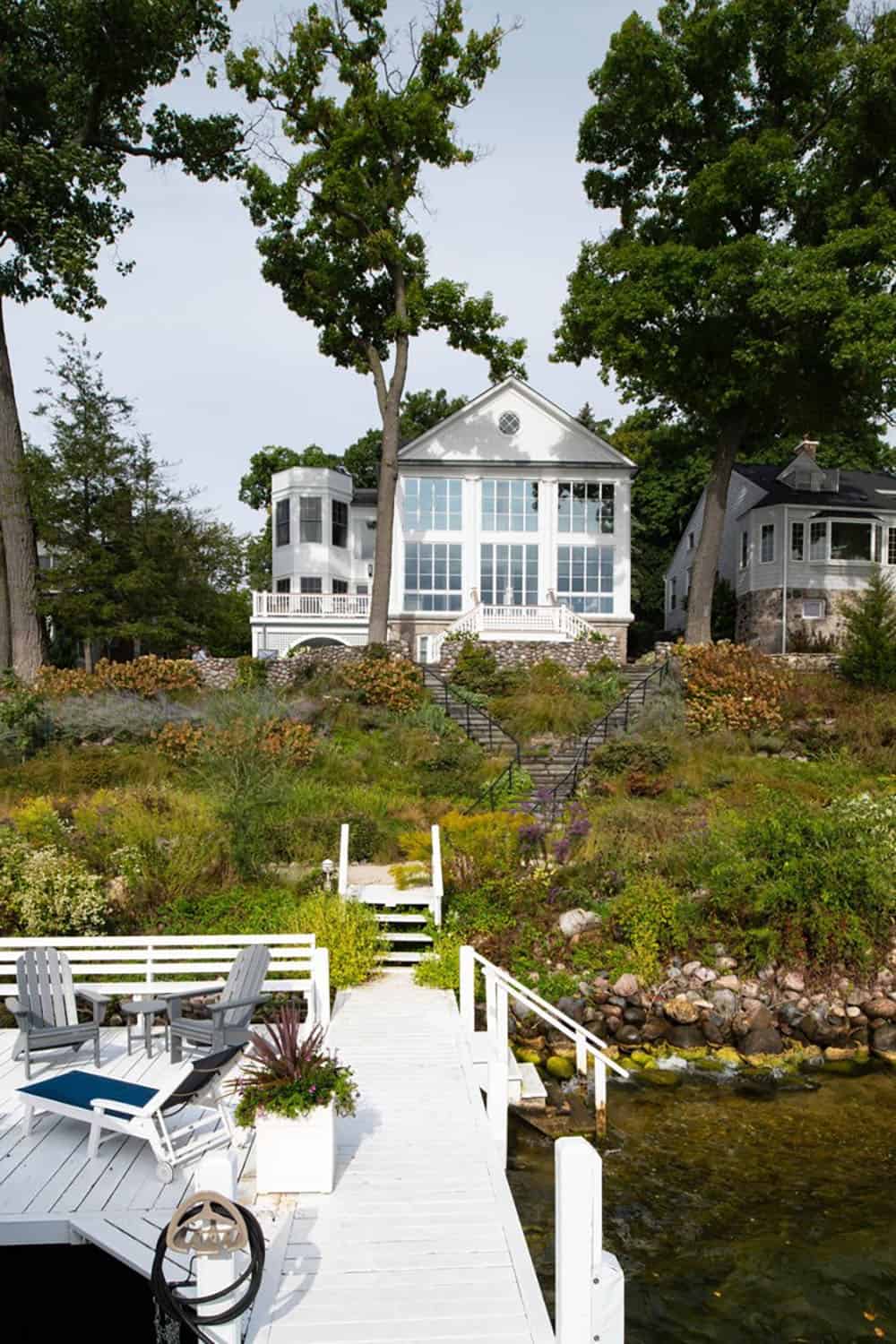 Greek Revival house exterior view from the lake