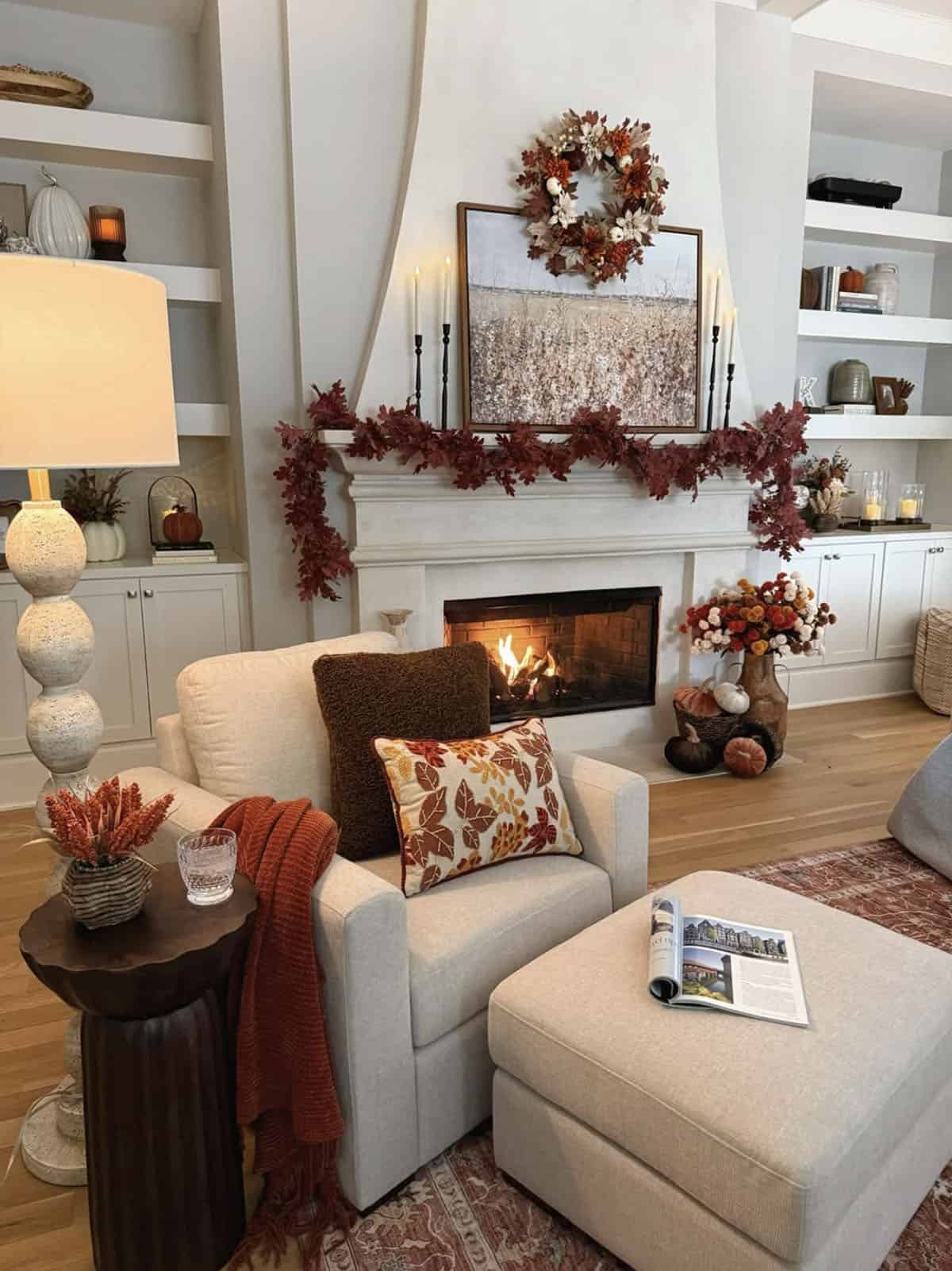 living room with fall decorations