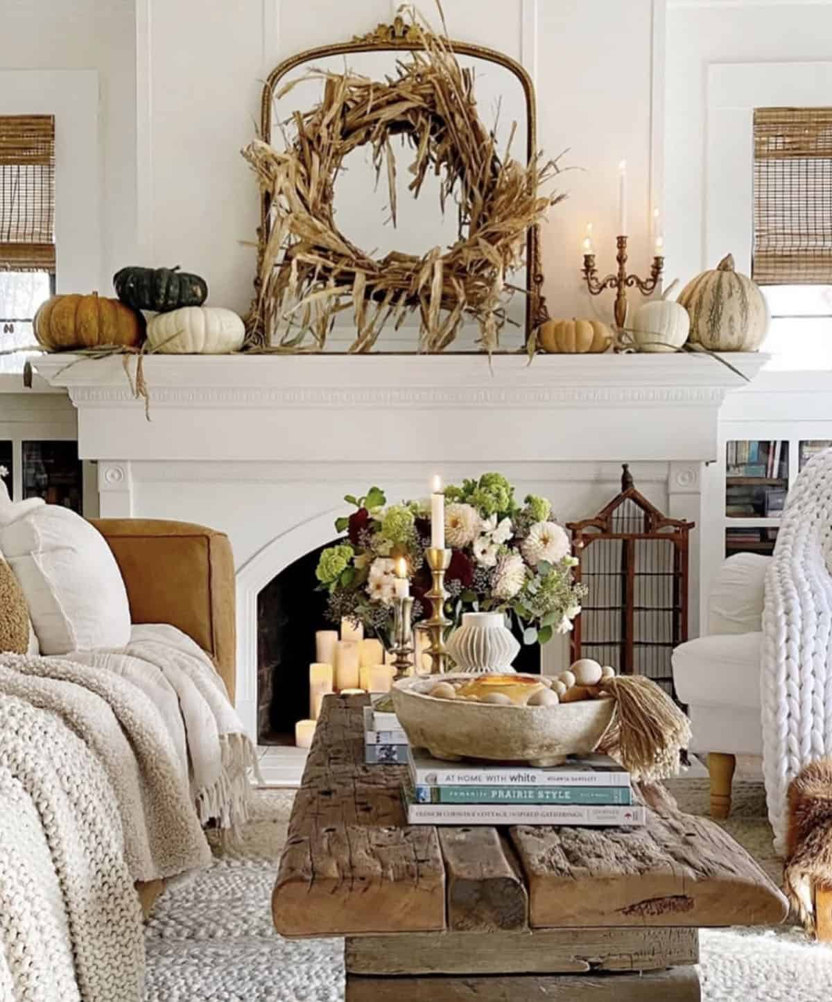 living room with fall decorations