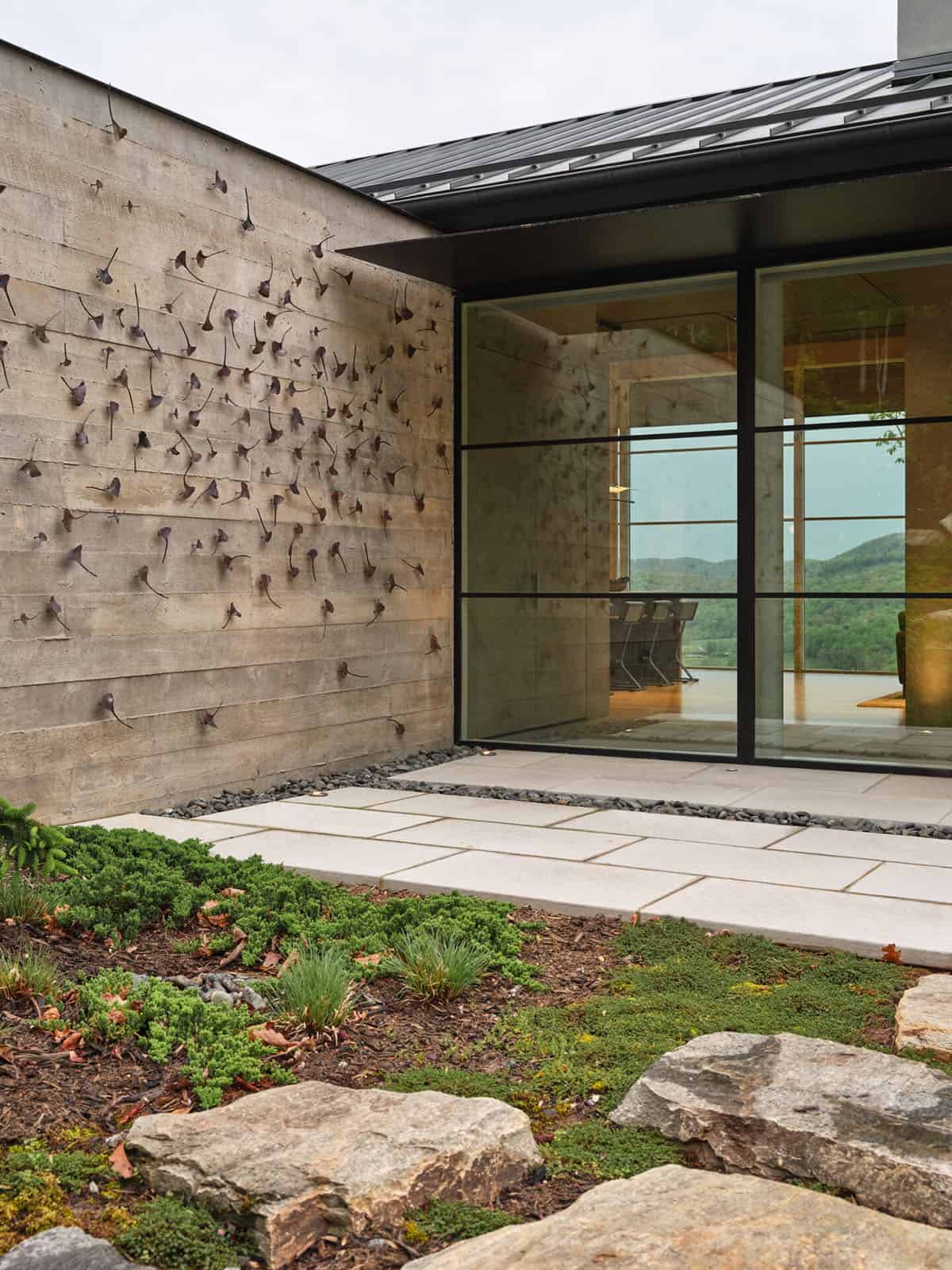 Japanese-inspired mountain house exterior entry