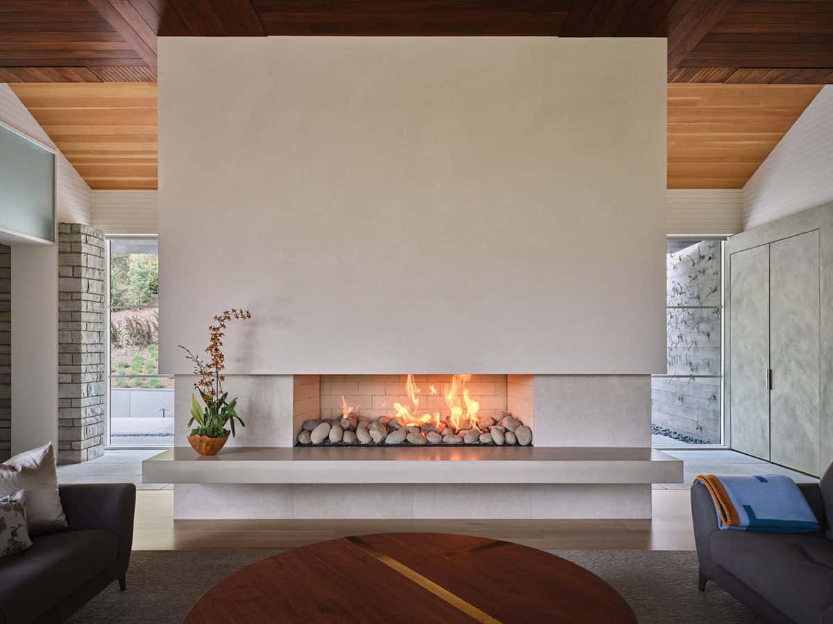 modern living room with a fireplace