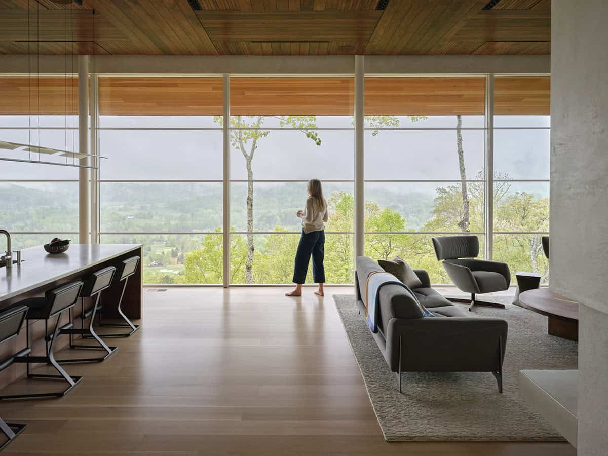 modern great room with large windows