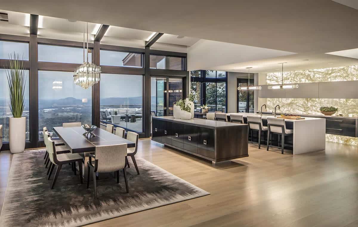 contemporary dining room and kitchen