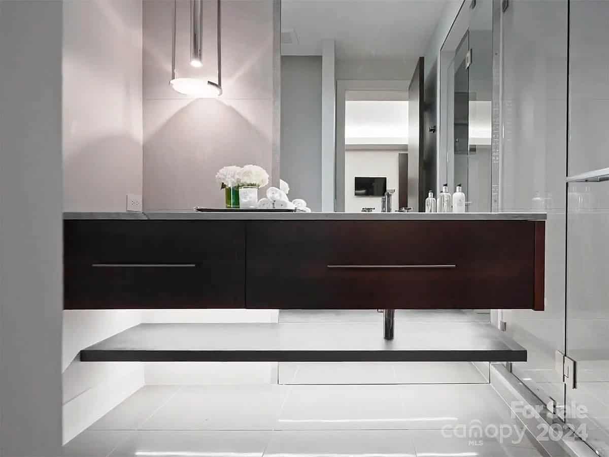 contemporary bathroom with a floating vanity