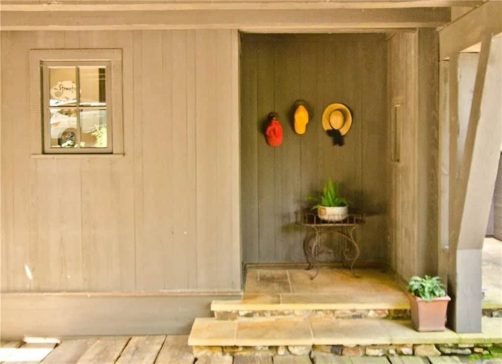 rustic lake house exterior entry