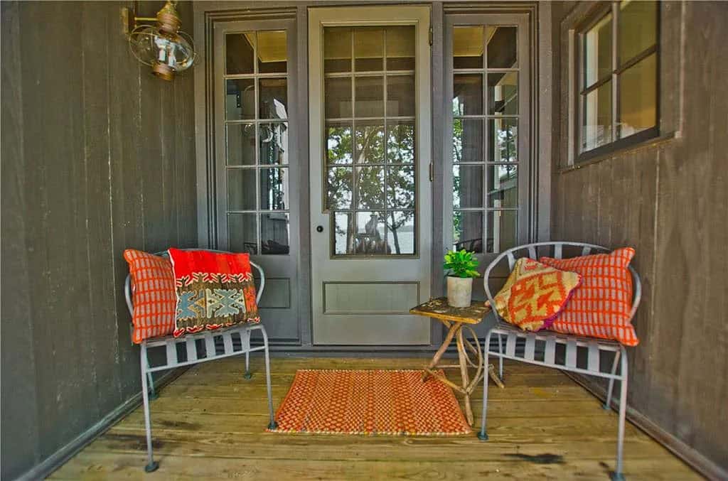 rustic lake house exterior entry