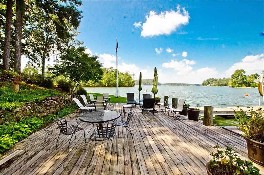 rustic lake house exterior boat dock