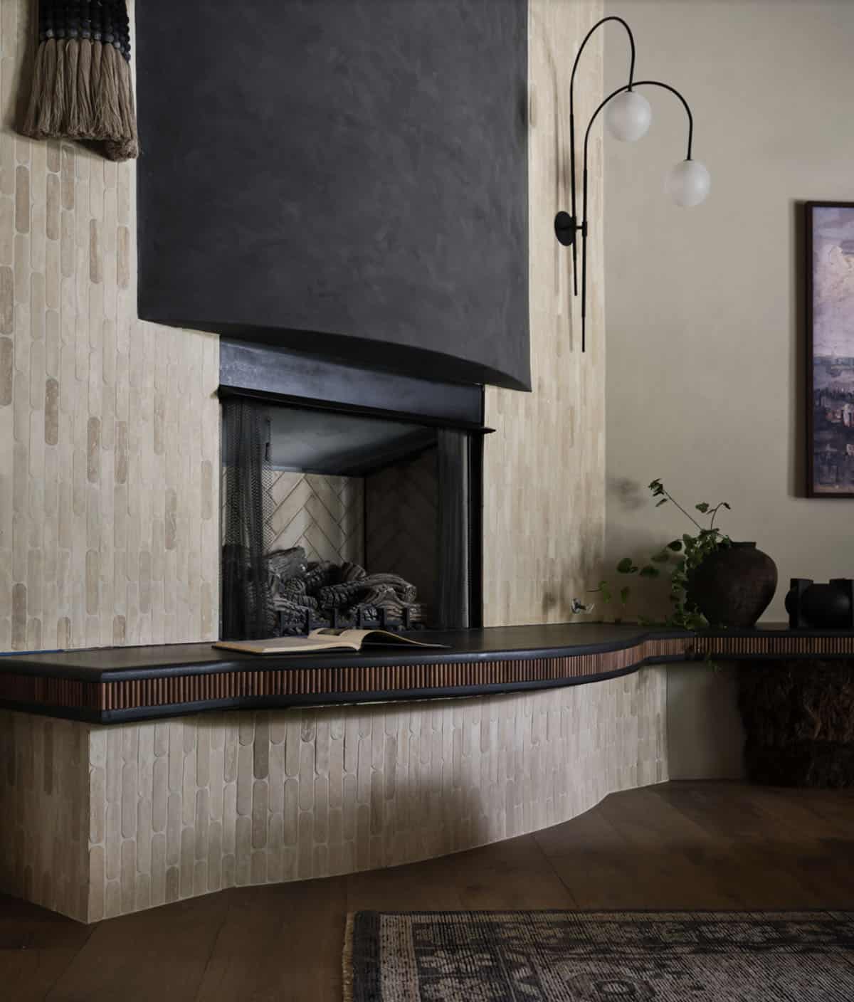 Transitional Living Room with a fireplace