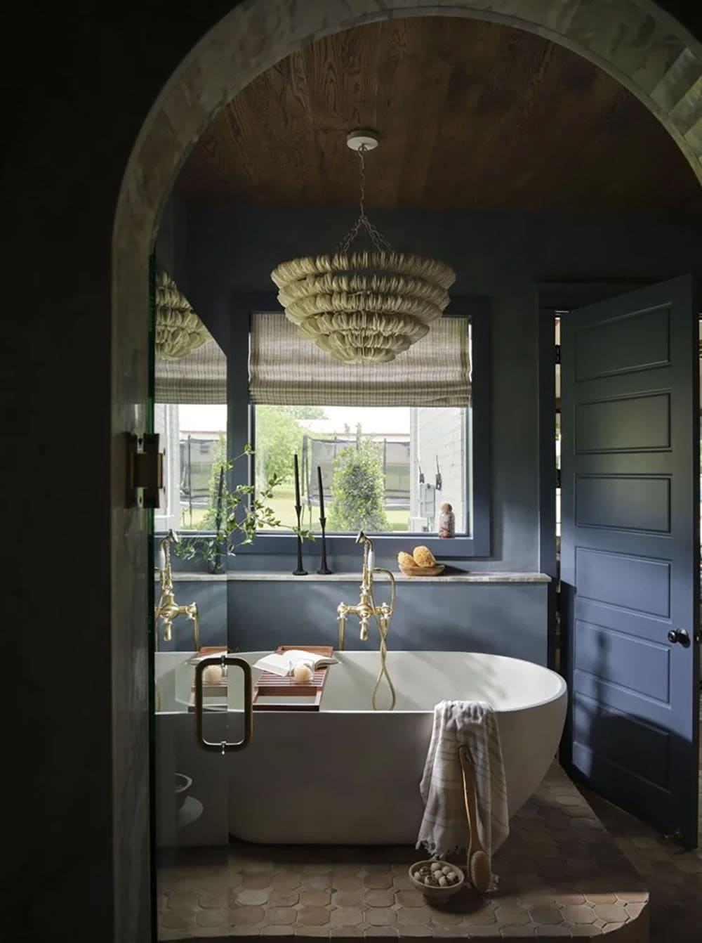 Transitional Bathroom with a freestanding tub