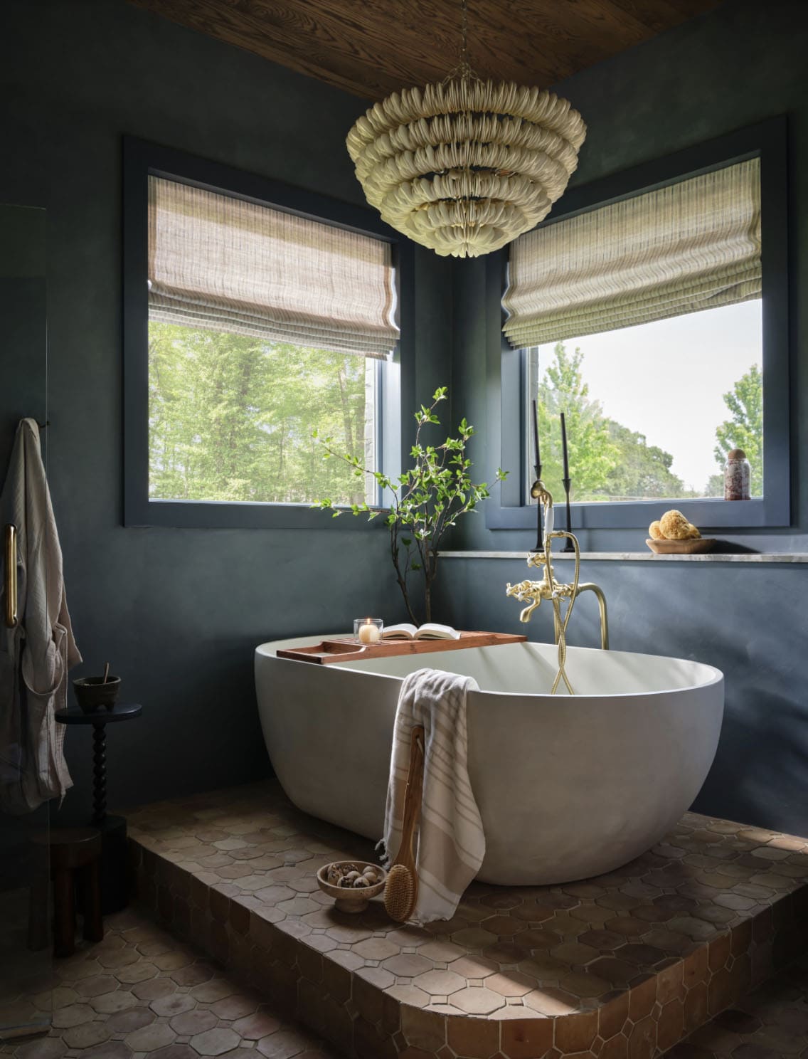 Transitional Bathroom with a freestanding tub