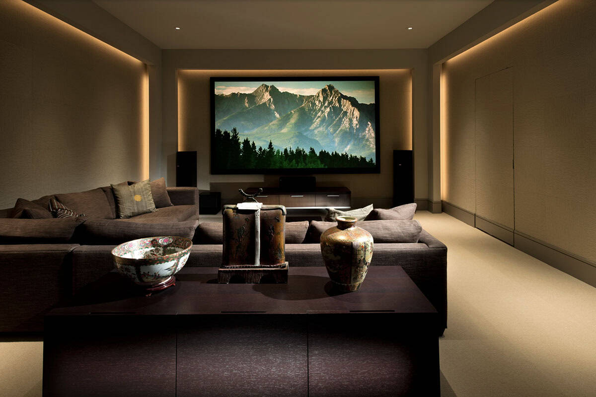 modern farmhouse style movie room