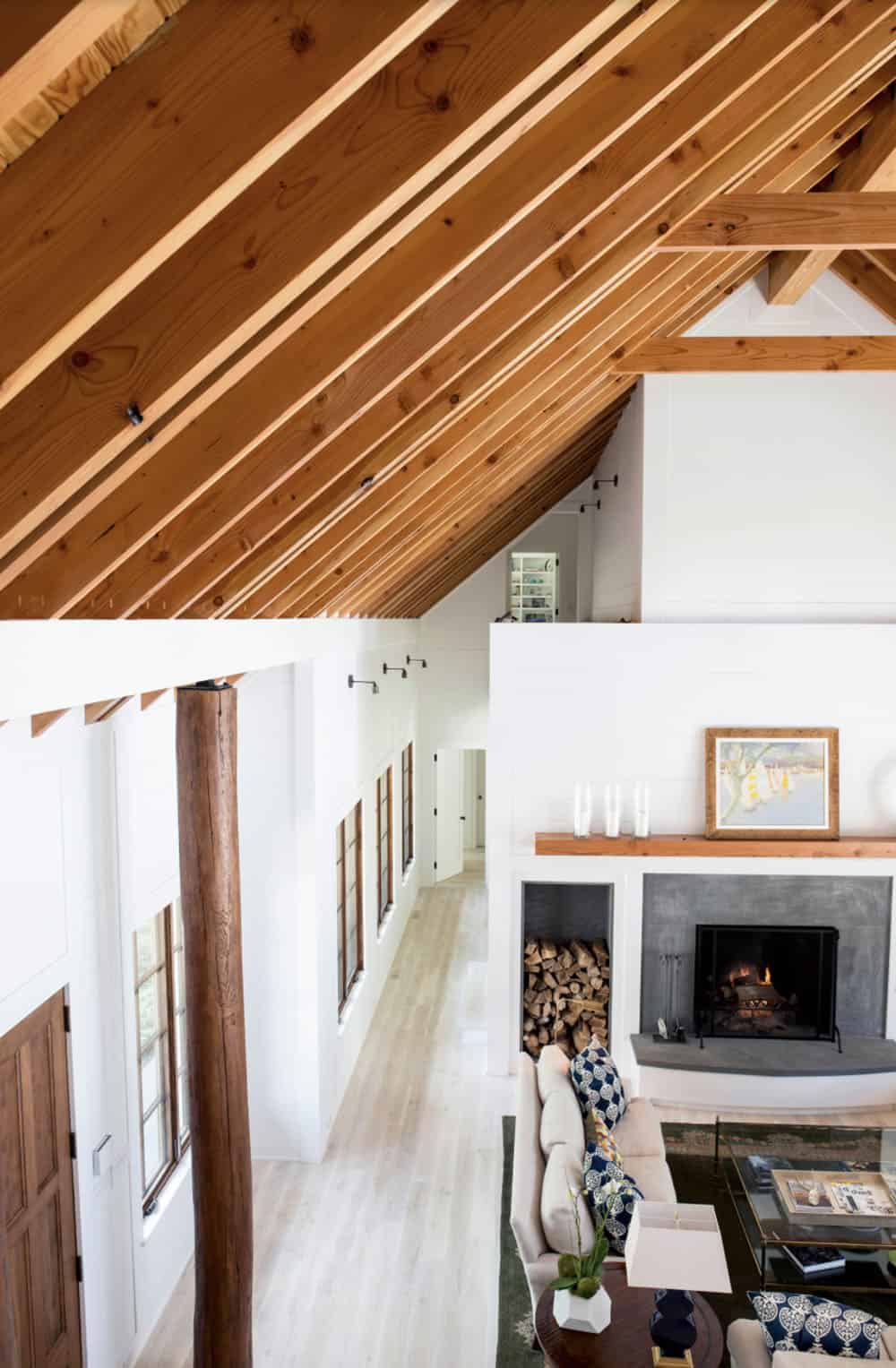 modern farmhouse living room with a fireplace