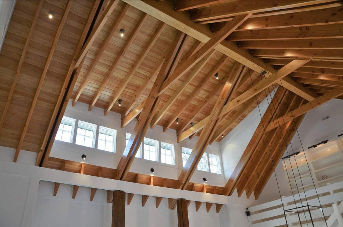 modern farmhouse style great room ceiling detail