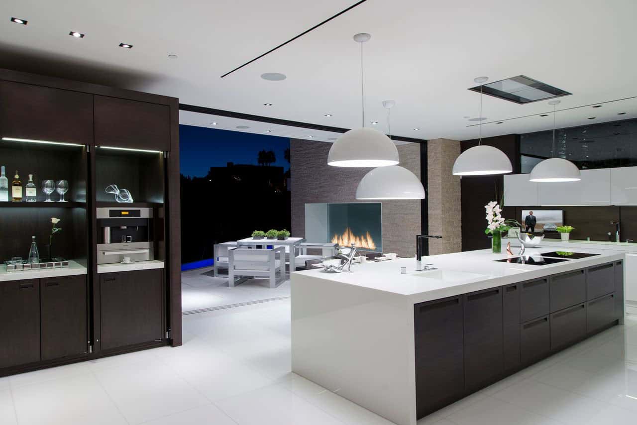 modern kitchen with a sliding glass door