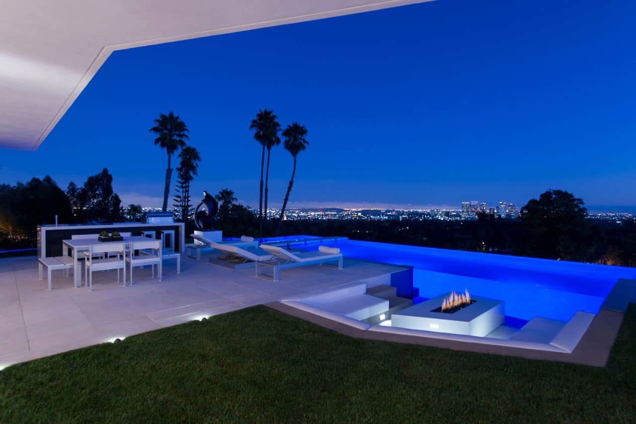 modern home patio and swimming pool