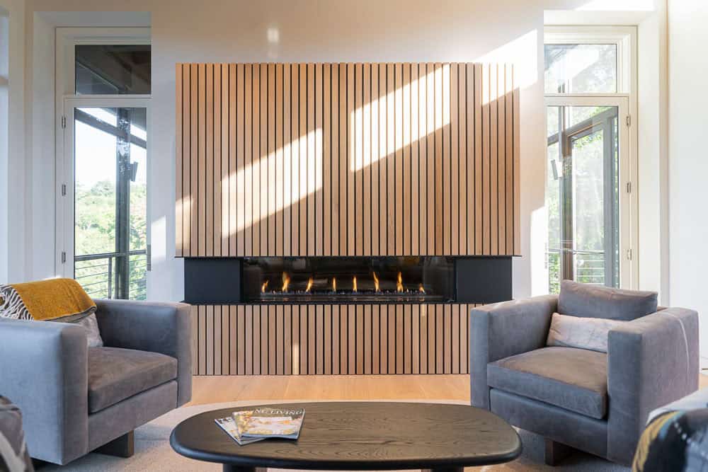 modern living room with a fireplace