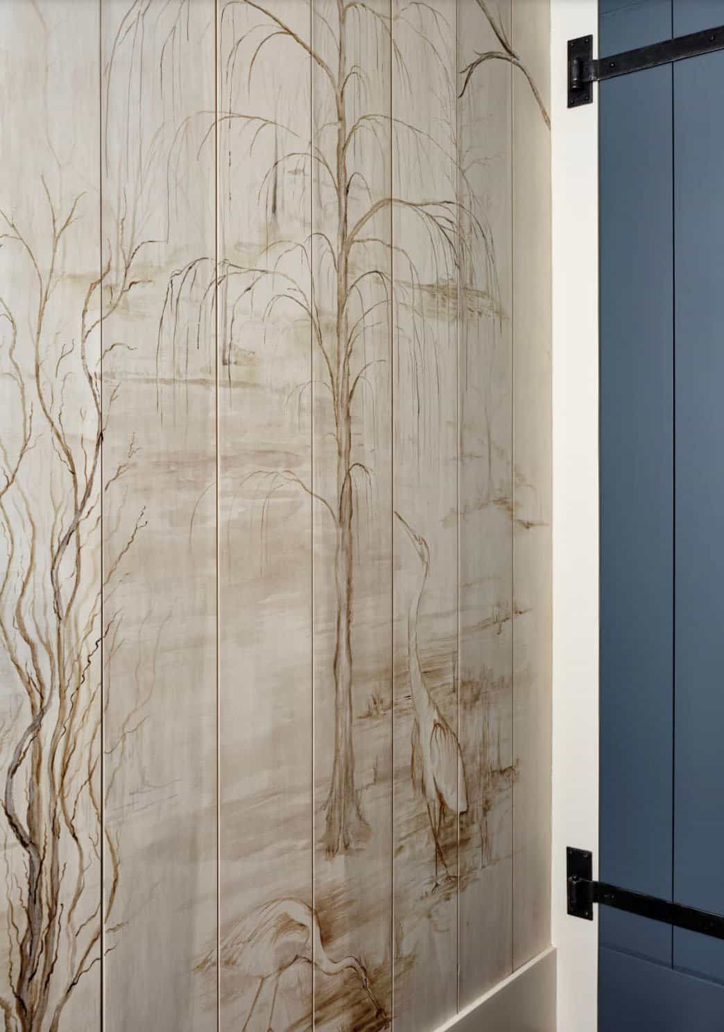 farmhouse style powder room wallpaper detail