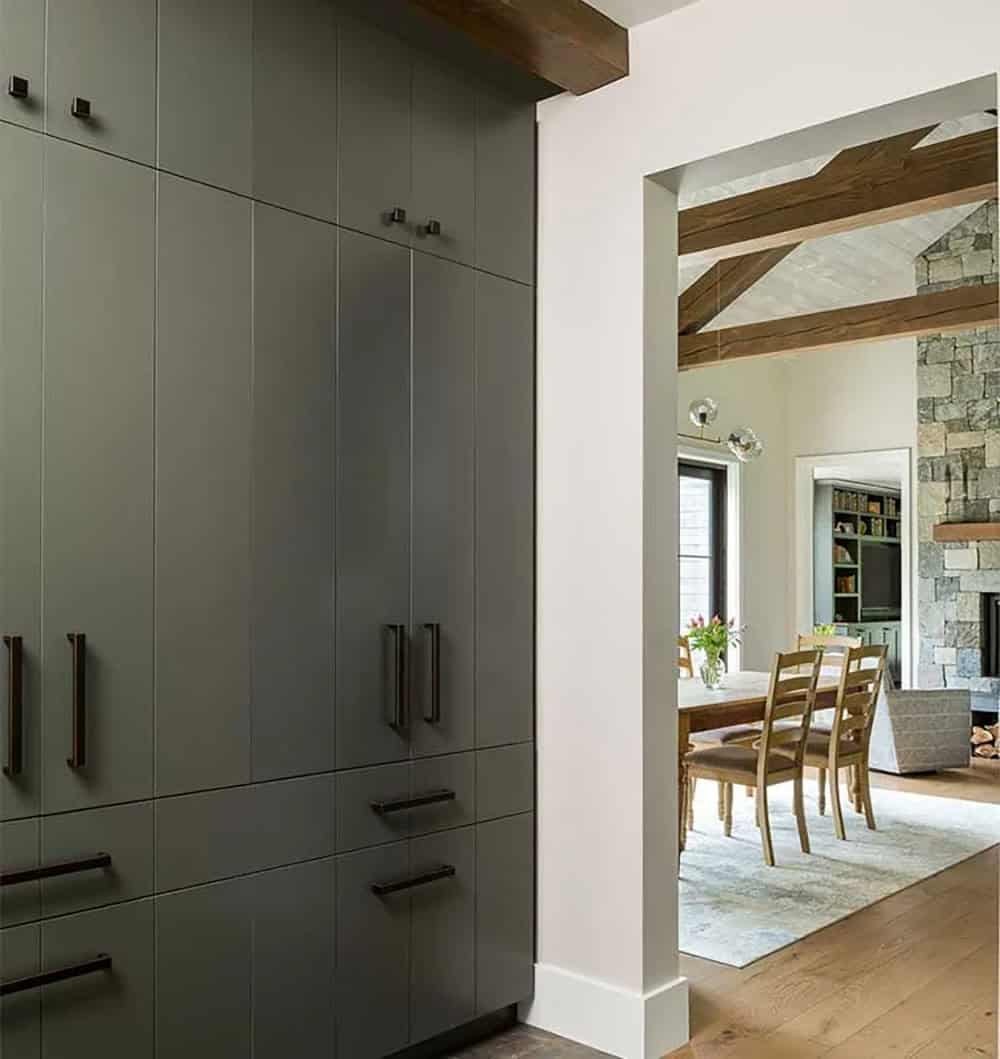 modern rustic home entry with built-in cabinets