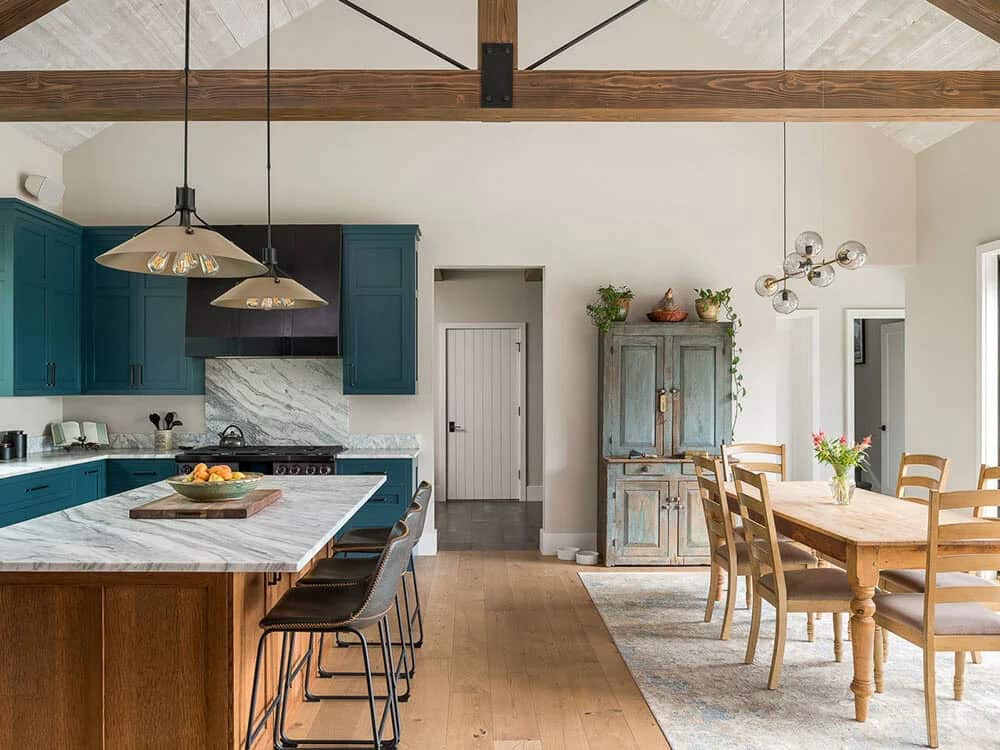 modern rustic kitchen and dining room