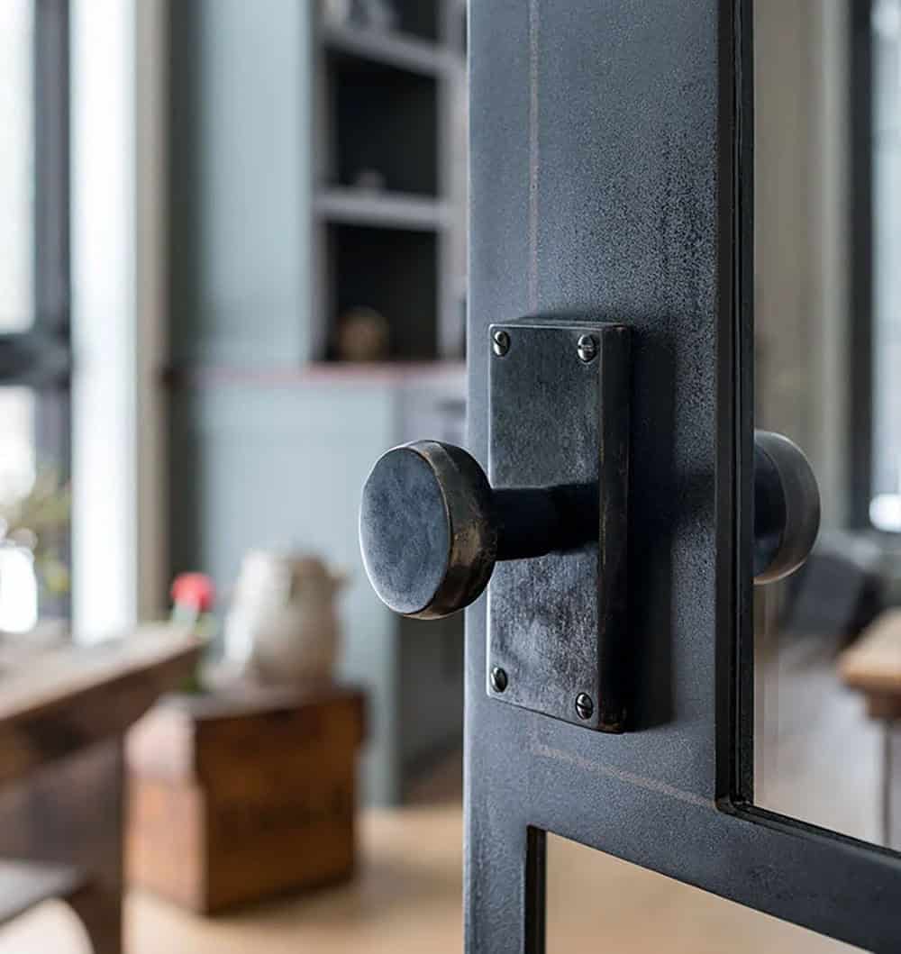 modern rustic family room door detail