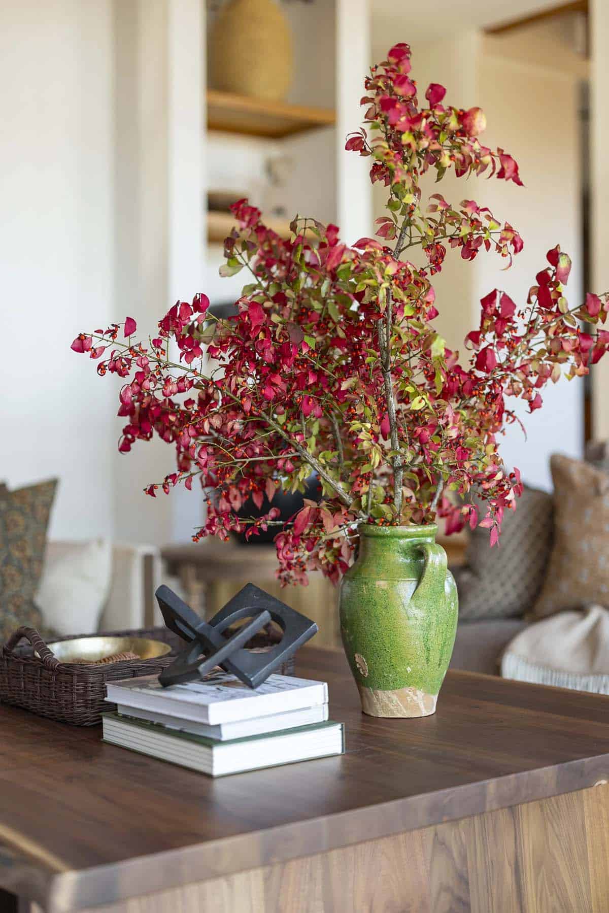 modern rustic living room coffee table detail 