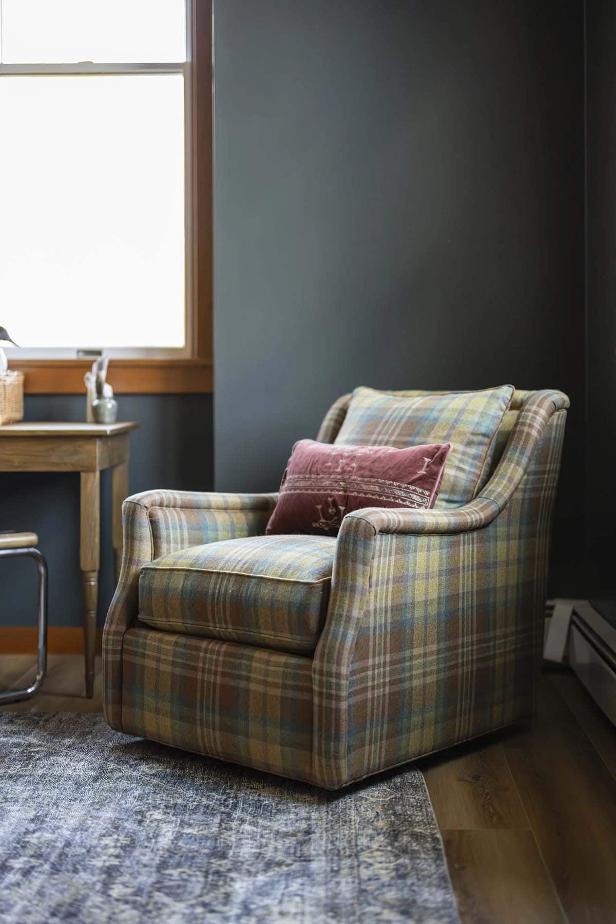 modern rustic home office with a chair