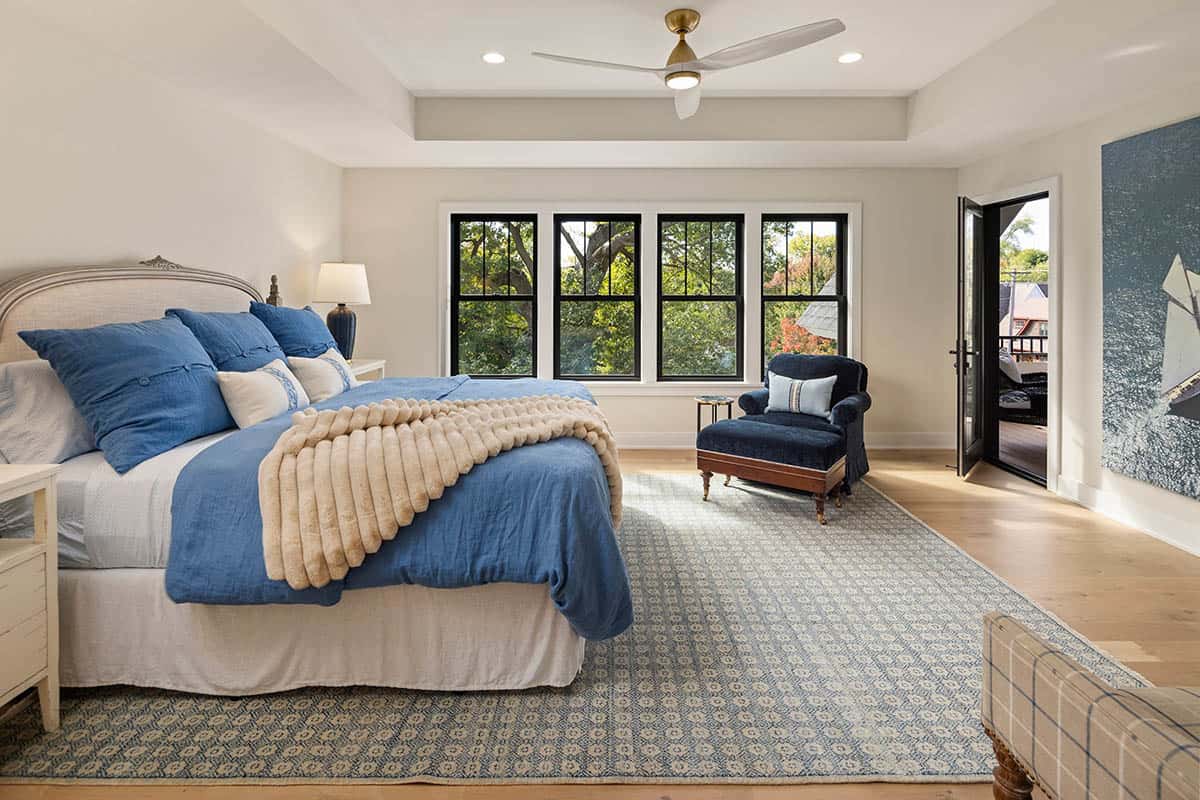 modern bedroom with a large window