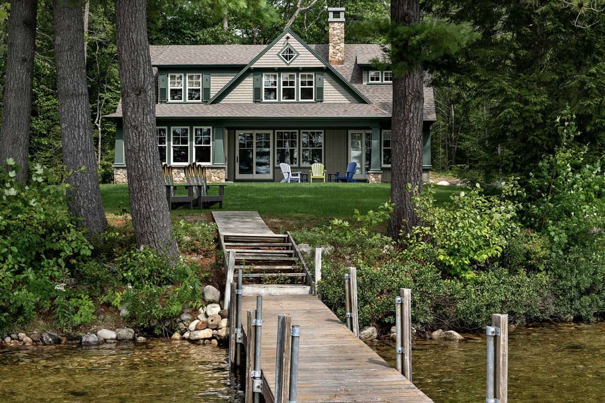 Craftsman home exterior with a boat dock