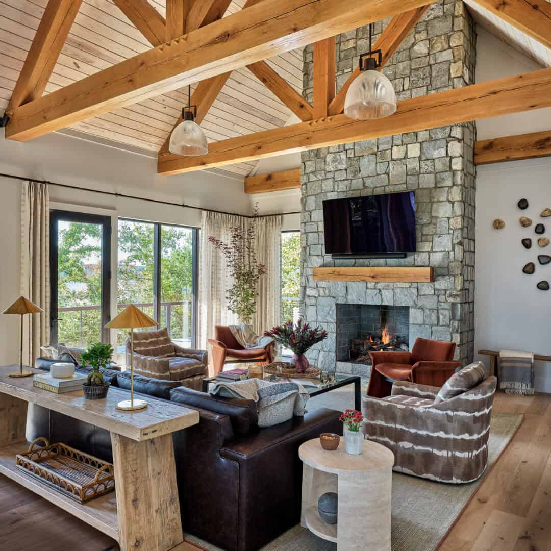 contemporary living room with a fireplace