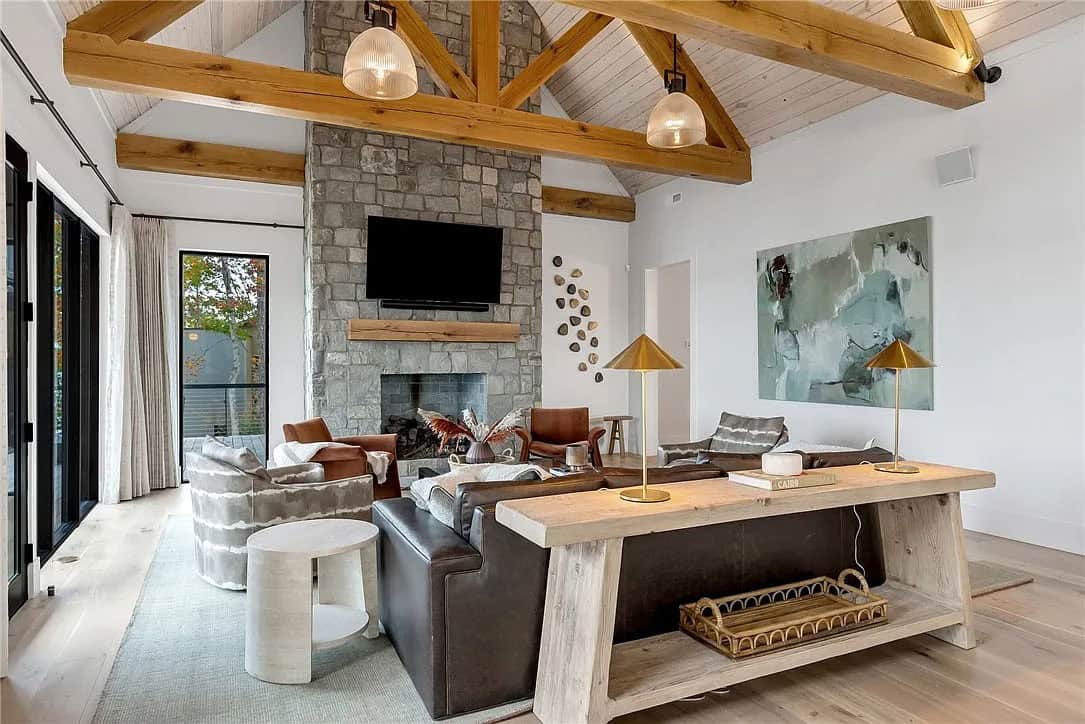 contemporary living room with a fireplace