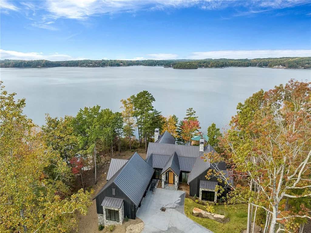 lake house exterior aerial view
