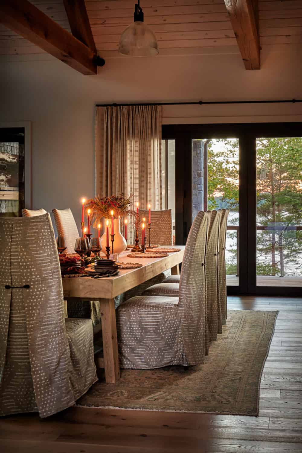 contemporary dining room at dusk