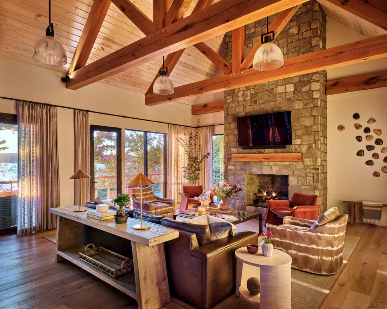 contemporary living room at dusk
