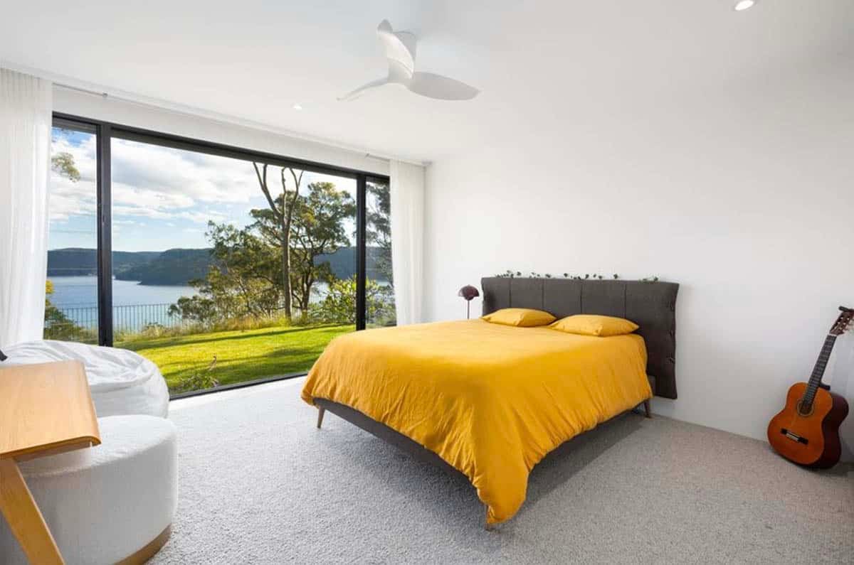 modern bedroom with a sliding glass door