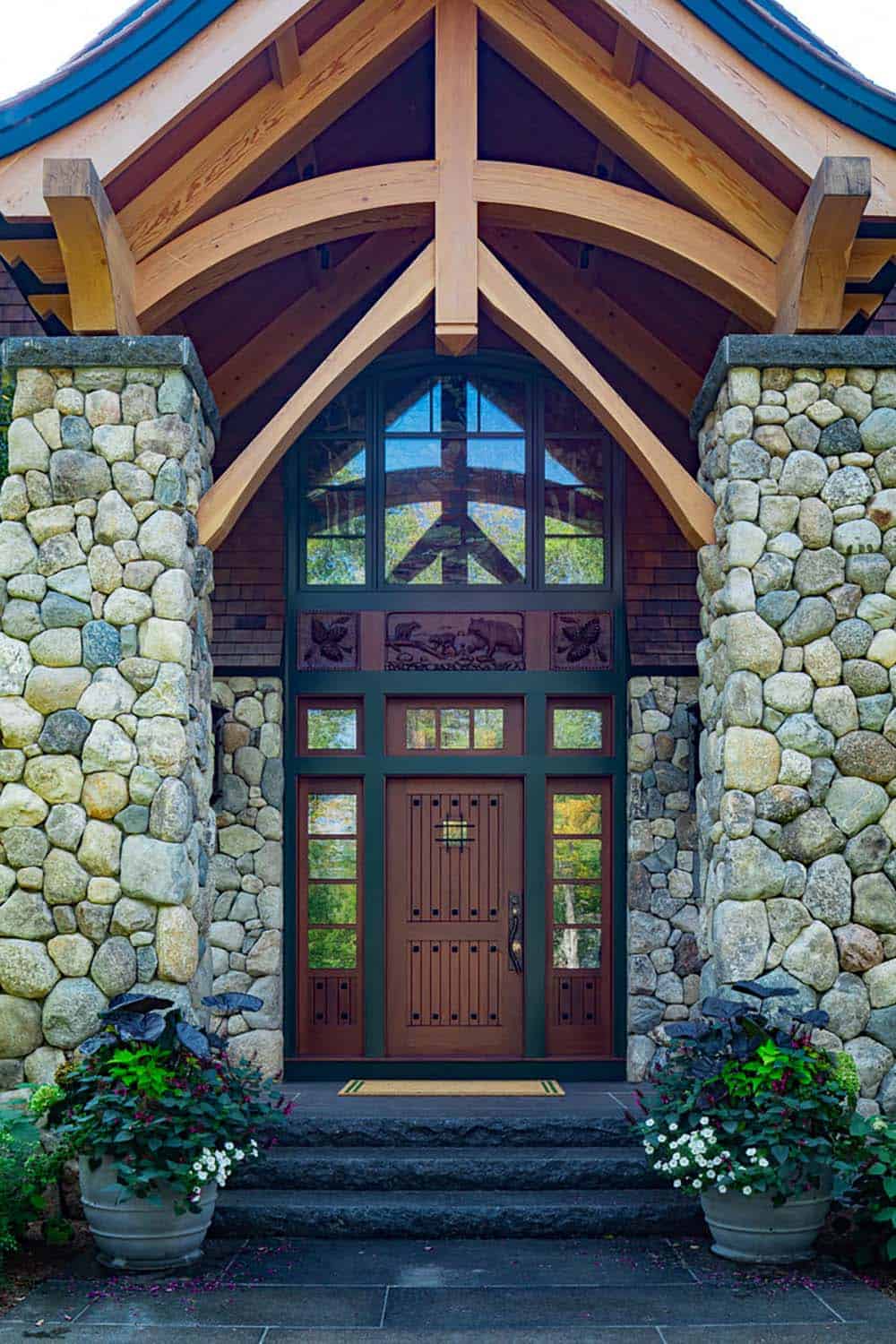 rustic lodge-like house exterior entry