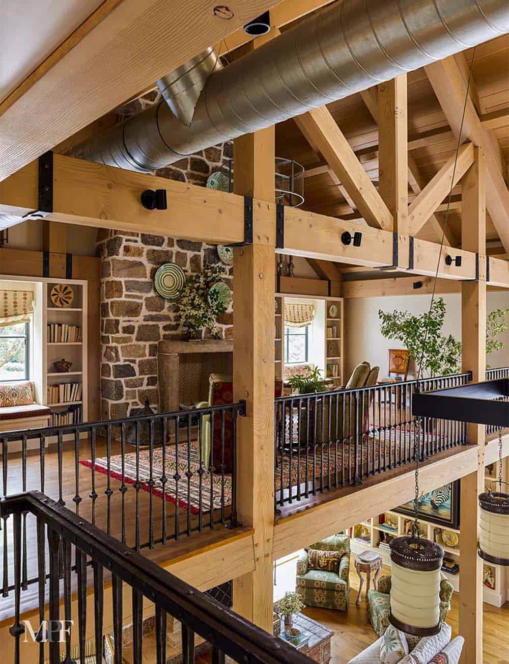 modern rustic upstairs hallway