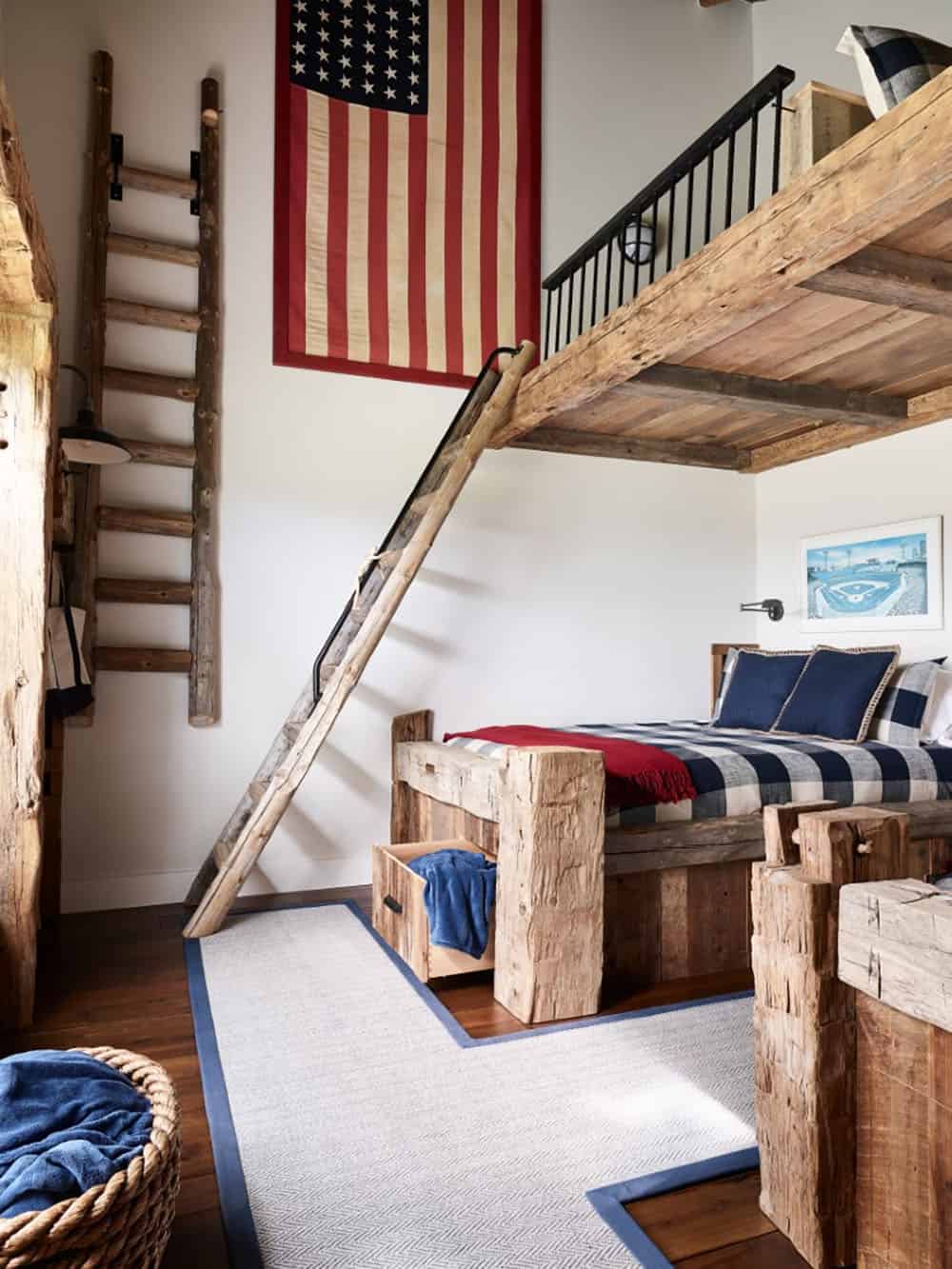 modern rustic bedroom with a loft