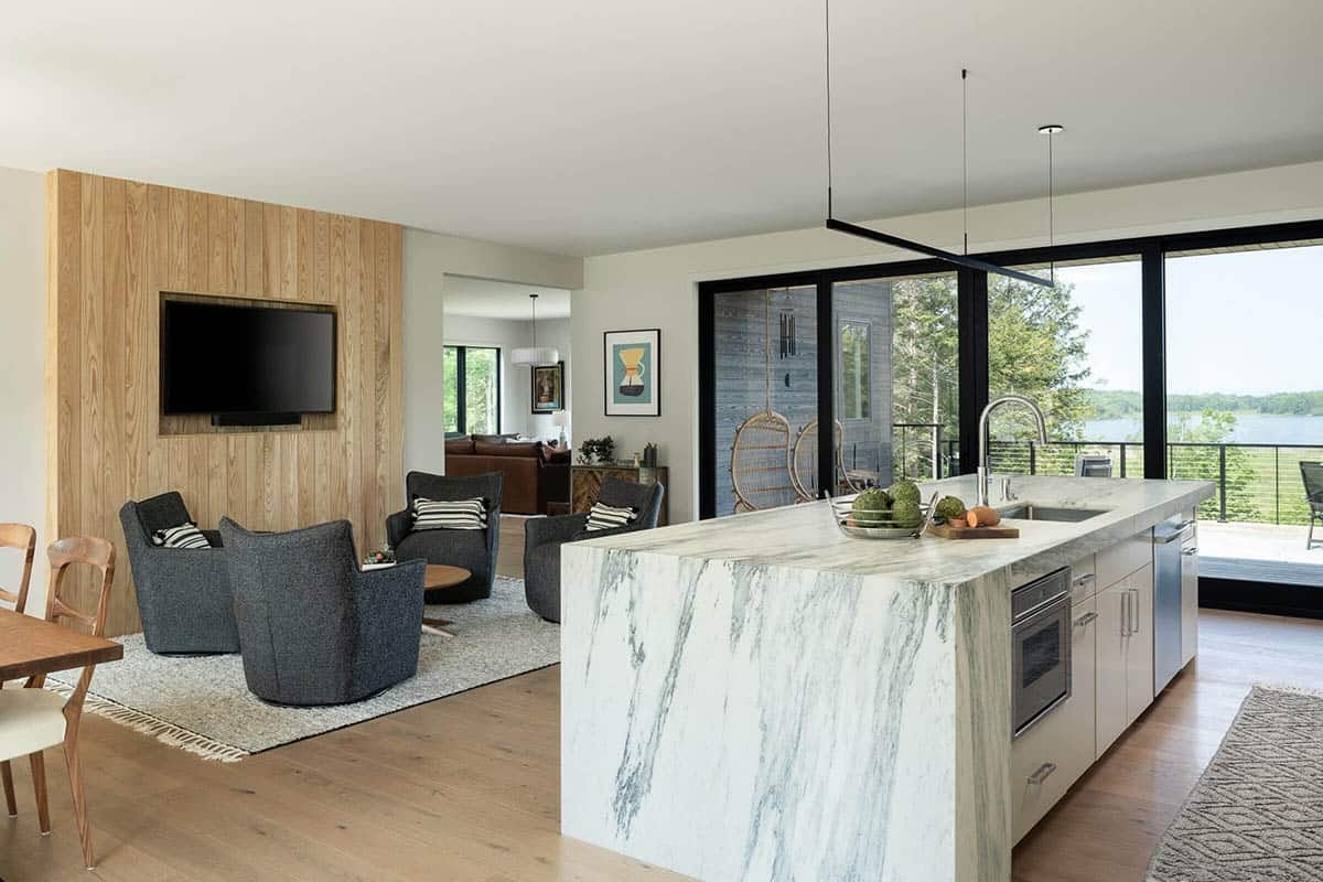 modern kitchen and living room
