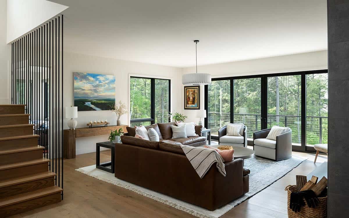 modern living room with sliding glass doors