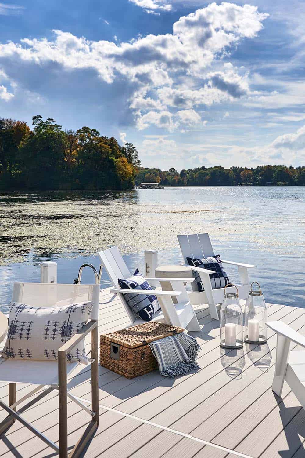 small backyard deck overlooking a lake