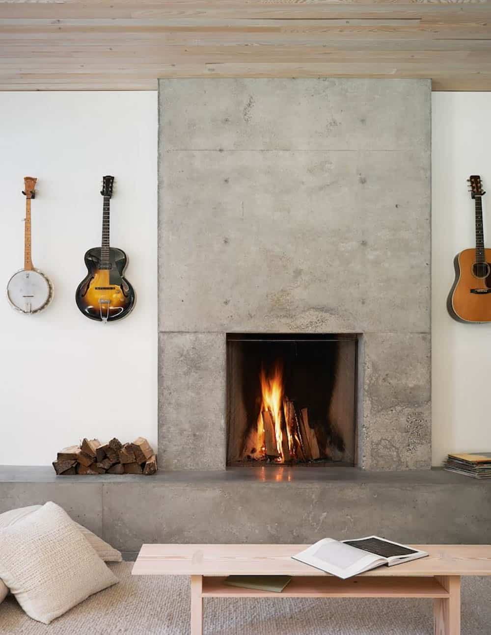 modern living room with a fireplace