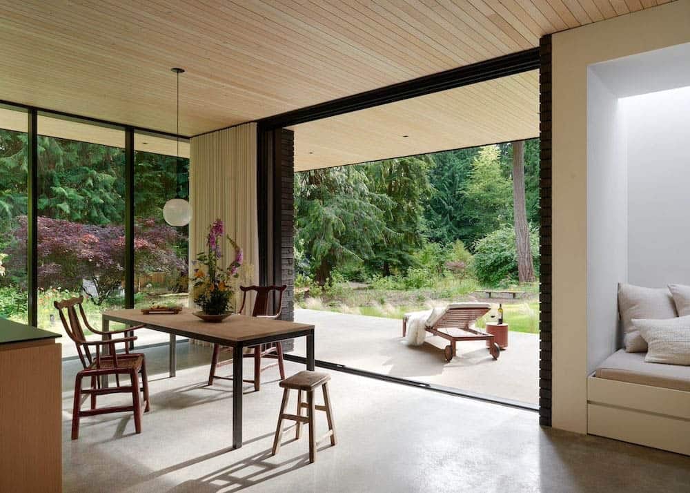 modern dining room with sliding glass doors