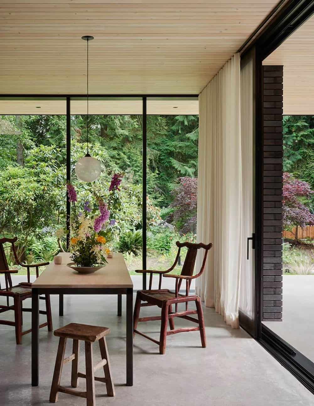 modern dining room with sliding glass doors