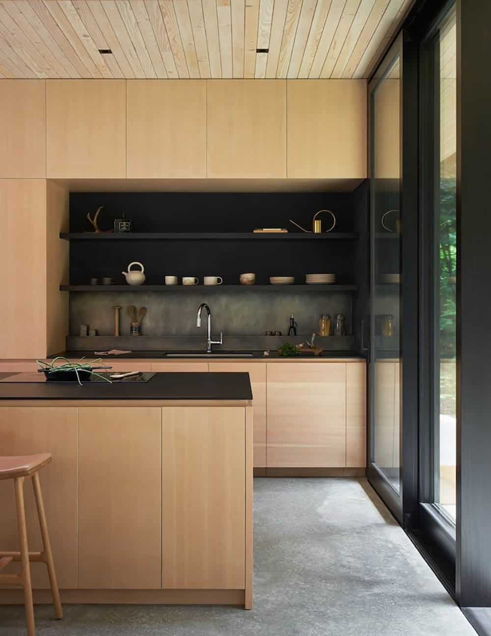 modern kitchen with a sliding glass door