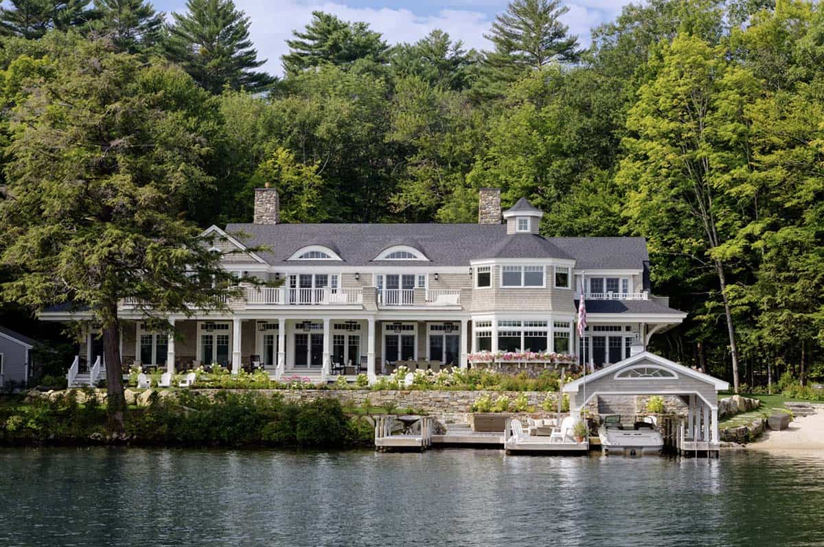 coastal style home exterior with a water view
