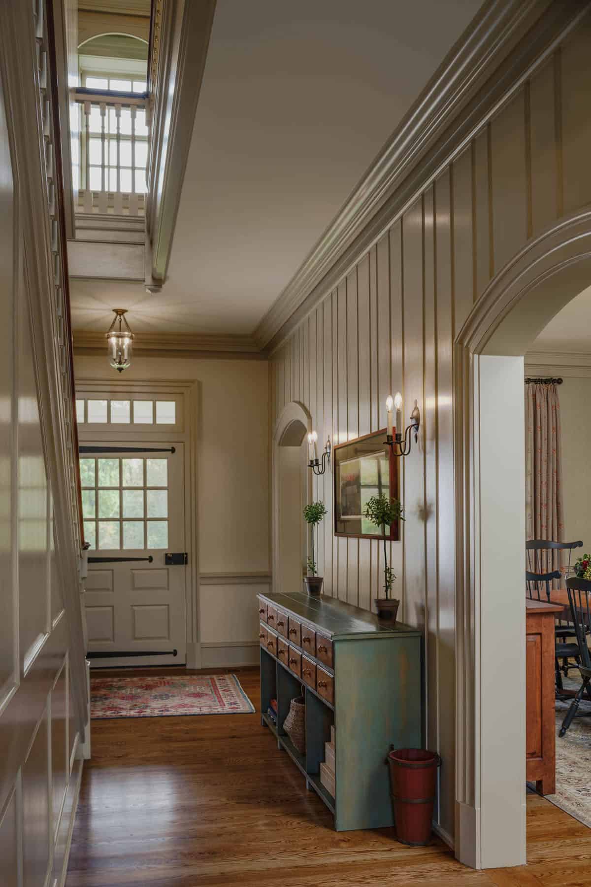 stone farmhouse home entry with door closed