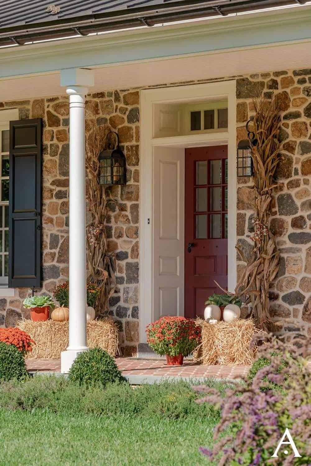 stone farmhouse home exterior entry