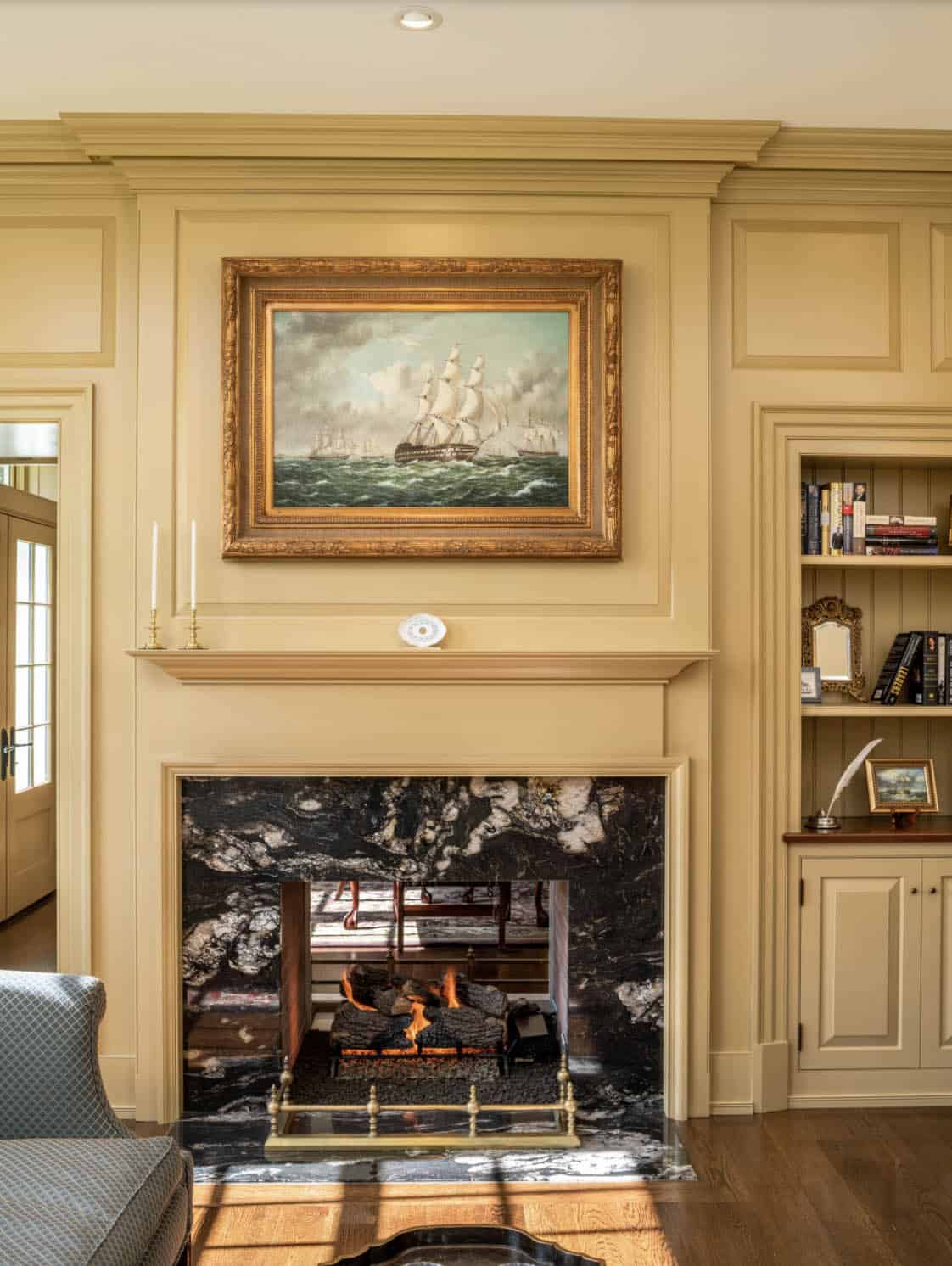 traditional style living room with a fireplace