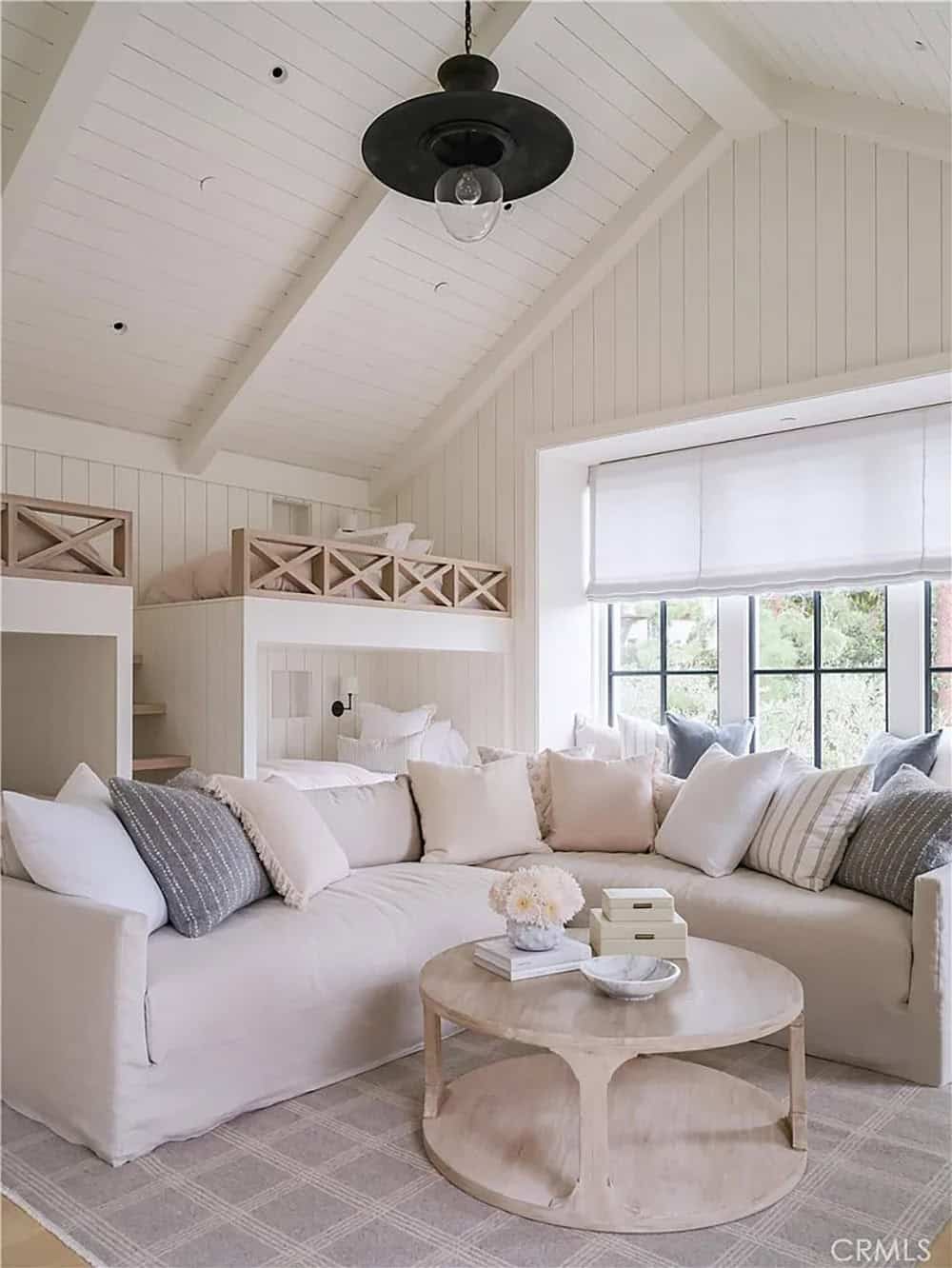 transitiional style family room with built-in bunk beds