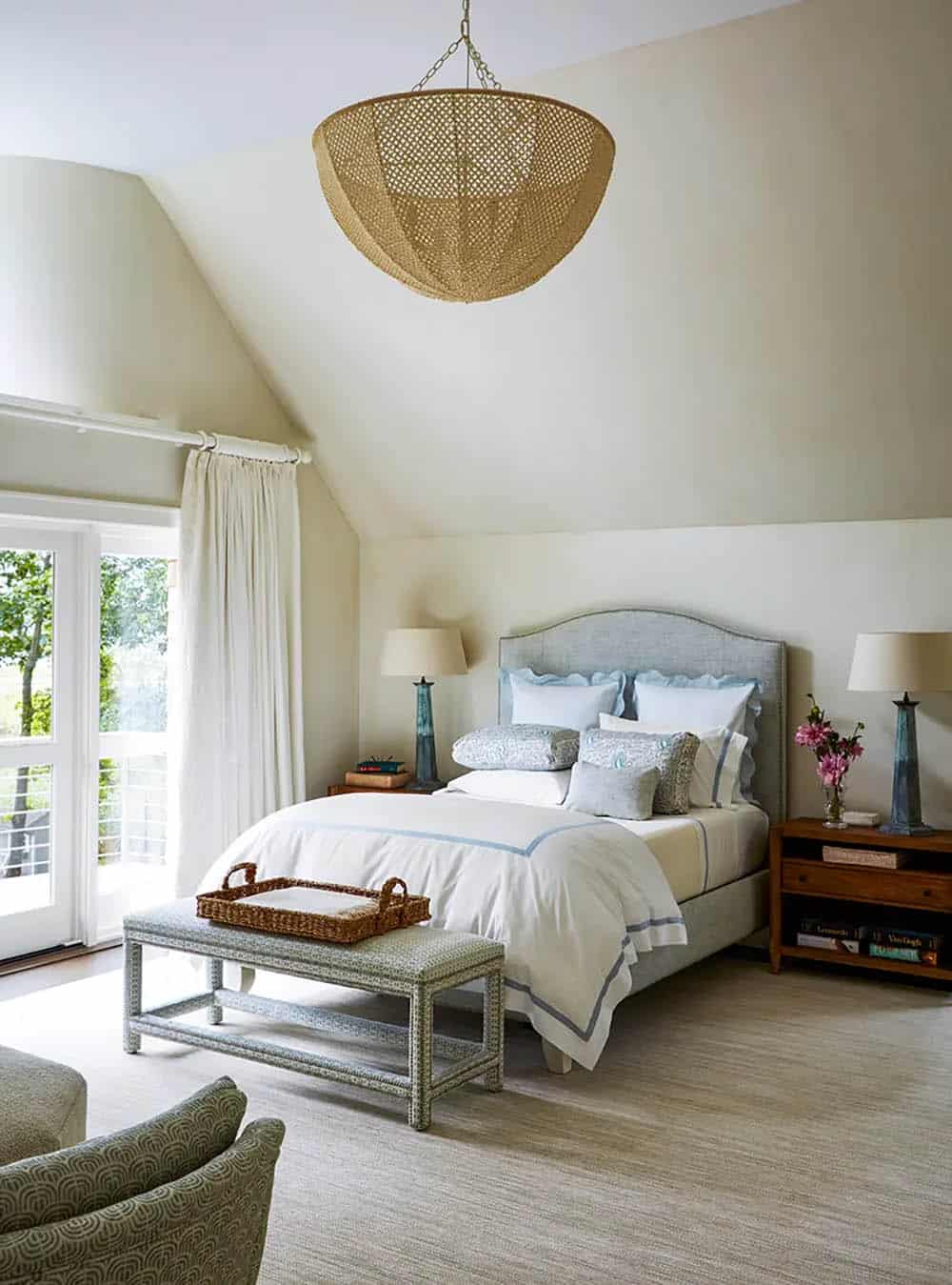 transitional style bedroom with french doors